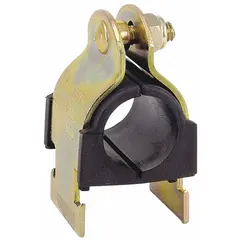 Strut clamp for securing tube in piping systems, reducing vibration and noise. For 4 in copper tube with 4 1/8 in max. OD. TPE cushion material, general-purpose temperature rating. Includes mounting hardware.