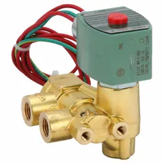 This 3-way/2-position solenoid valve is normally open with quick exhaust function. It has a 1/4 in pipe size and operates on 110V AC. The watertight coil enclosure suits applications requiring rapid venting of pressure in pneumatic systems.