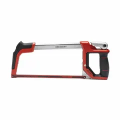 General purpose hacksaw with a 12-inch bi-metal blade and 24 TPI for cutting metal, plastic, and wood. Features a rubber grip for comfort and a 16 1/2-inch overall length. Suitable for thin-walled tubing, conduit, and sheet metal in maintenance, plumbing, and construction tasks.