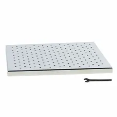 Stainless steel perforated platform attachment for HEIDOLPH Unimax 1010 and Promax 1020 shakers. Includes wrench. Overall length 16 inches. Used to hold flasks, beakers, and other containers during mixing or shaking applications.