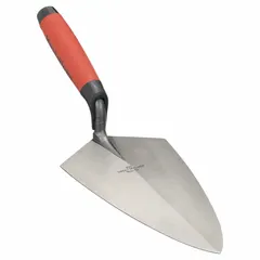 This Philadelphia brick trowel features a carbon steel blade with a Philadelphia shape and straight edge. The rubberized DuraSoft handle provides a comfortable grip. It is used for spreading and shaping mortar in masonry work such as brick laying and block work.