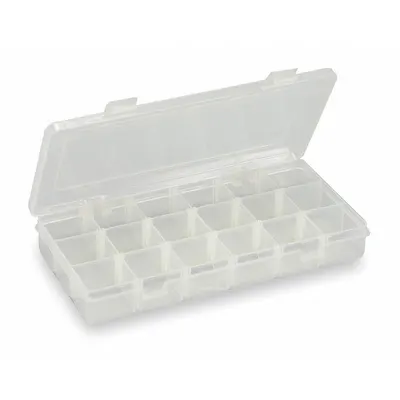 WESTWARD Compartment Box: 5 in x 9 in x 1 3/8 in, Clear - Small Parts Compartmented Boxes with Adjustable Dividers
