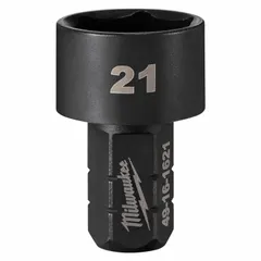 This 21 mm, 6-point short impact socket is designed for use with impact wrenches in fastening and loosening nuts and bolts. With an overall length of 1 41/64 in, it is suitable for applications requiring high torque transfer and reduced fastener rounding.