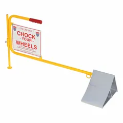 This aluminum wheel chock is designed to secure parked vehicles, trailers, and aircraft from unintended movement. It features a lightweight, cold-resistant construction and built-in handles for easy placement and removal. Supplied as a single chock, it measures 11 7/8 in overall length, 42 1/4 in overall width, and 20 1/4 in overall height.