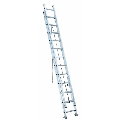 WERNER Extension Ladder: 24 ft Ladder Size, Aluminum, 375 lb Load Capacity, 49 lb Wt - Leg Leveling Lightweight Aluminum Extension Ladders