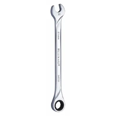 WESTWARD Combination Wrench: Alloy Steel, Chrome, 21 mm Head Size, 12 1/2 in Overall Lg - Metric 12-Point Ratcheting Combination Wrenches