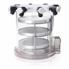 This freeze dryer accessory is designed for bulk drying and flask drying applications. It includes temperature probes and is compatible with flask drying product types. The chamber provides a controlled environment for moisture removal from samples.