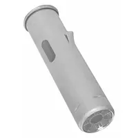 Aluminum anti-siphon tube for medium-duty trucks with a 2-inch filler neck. Silver finish, rated for 20 gpm flow. Prevents unauthorized fuel siphoning from vehicle fuel tanks