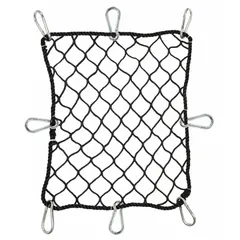 Perimeter netting for debris protection, black, 40 ft length, 2 3/4 in mesh size. Meets ANSI A10.11 standards. Used on construction sites to contain falling debris and enhance worker safety.