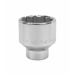 This 1/2" drive hand socket features a 1 1/2" SAE hex size with a 12-point configuration. The chrome finish provides corrosion resistance. It is used for tightening or loosening fasteners in automotive, industrial, and mechanical applications.