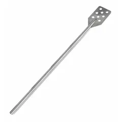 This SANI-LAV mixing paddle features a 9 3/4-inch perforated blade made from FDA-compliant stainless steel. The straight bar design and one-piece construction facilitate cleaning in sanitary mixing applications. Suitable for use in food, pharmaceutical, and chemical processing where hygiene is required.