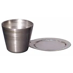 This polished stainless steel crucible has a 39 mm diameter and 39 mm overall height, providing a 30 mL capacity. It is used as a sample container in laboratory and industrial settings where corrosion resistance and durability are required.