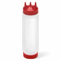 Standard squeeze bottle with 24 oz capacity, 2 1/8 in opening diameter, and 10 3/4 in overall height. NSF Certified and dishwasher safe. Suitable for dispensing condiments, sauces, and oils in commercial food service settings