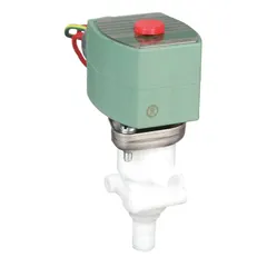 This 3-way/2-position solenoid valve is normally closed and designed for general service applications. It has a 1/4 in pipe size and operates on 120V AC (also rated 110V AC). The coil enclosure is without a junction box. Typical uses include controlling flow of air, water, or light oil in pneumatic actuators, irrigation systems, and process automation.