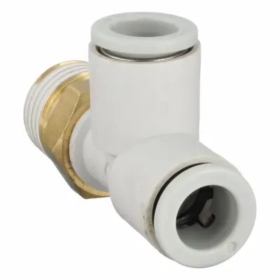 SMC Push-Fit Tee Fitting: 1/4 in Pipe x 8 mm OD x 8 mm OD Size, 43 19/32 mm Overall Lg - Polybutylene & Brass Tube Fittings