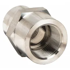 This straight pipe fitting is used to connect and direct fluid flow in high-pressure hydraulic and pneumatic systems. Constructed from 316 stainless steel, it has a fitting pipe size of 3/8 in x 1/4 in and a maximum operating pressure of 5,300 psi. The fitting length is 1 1/8 in.