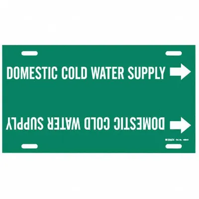 BRADY Pipe Marker: Domestic Cold Water Supply, Green, White, Fits 8 to 9 7/8 in Pipe O.D. - Domestic Cold Water Supply Strap-On Pipe Markers