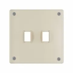 Steel tamper-resistant wall plate for 2-gang toggle switches. Ivory jumbo size. Includes Allen head screws for secure installation. Used in residential and commercial electrical installations to cover switch openings and prevent accidental contact.