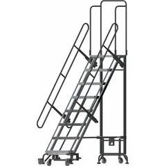 BALLYMORE Hybrid Ladder: 6.8 ft Platform Ht, Unassembled, Spring-Loaded Casters, Aluminum/Steel (MPN HY-LA-083212P-F). Key specifications — Brand: BALLYMORE; Color: Gray; Handrail Configuration: Double Handrails.