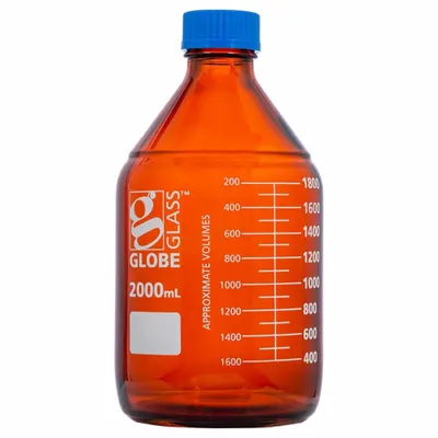 GLOBE SCIENTIFIC Media Bottle: 2 L, Screw-On, GL45, 160 mm, Amber, Closure Included - Glass Lab Media Bottles