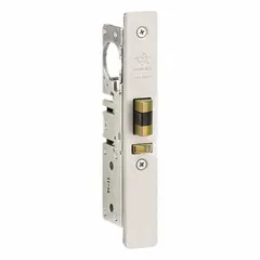 This bolt-on hinged door lock is constructed from galvanized steel with a gray finish. It is designed for use with wire partition systems to secure access points in industrial enclosures, machine guarding, and perimeter fencing applications.