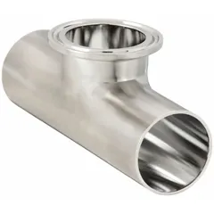 This 316 stainless steel sanitary tee fitting is a short outlet tee with three 1 1/2 in OD ends, designed for clamp or weld connections. It meets ASME BPE standards for hygienic process piping systems, commonly used to split or combine flow in applications requiring cleanability and corrosion resistance.