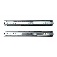 This FLEXCART drawer slide is a side-mount, full-extension ball bearing slide with a 12-inch closed length and 12-inch travel length. It is designed for smooth operation in industrial cabinets, tool carts, and workstations.