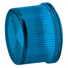 Plastic push button head with blue operator, screw-on attachment, for illuminated operation. Compatible with Siemens 52BT6 series. Used in industrial control stations for machine status indication.