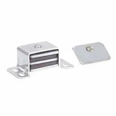 Aluminum magnetic push-to-close catch with a height of 2 1/16 inches and a width of 1 inch. Features a pull opening action for secure latching. Suitable for cabinets, enclosures, and access panels requiring a magnetic hold with manual release.