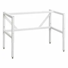 This mobile base stand provides a stable support platform for fume hoods and biosafety cabinets in laboratory settings. Constructed with a white powder-coated steel finish, it measures 62-1/2 inches wide and 34-1/2 inches high. The open design with no doors allows easy access to equipment placed on the stand.
