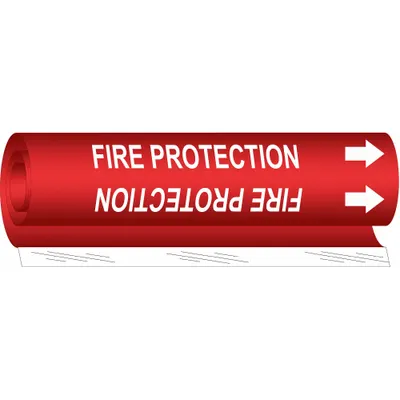 BRADY Pipe Marker: Fire Protection, Red, White, Fits 1/2 to 1 3/8 in Pipe O.D. - Fire Protection Wrap-Around Pipe Markers