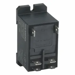 Square enclosed power relay with DPST-NO contacts rated 30 A at 120V AC. Features quick-connect terminals and supports both DIN-rail and surface mounting. Suitable for switching motors, heaters, lighting, and other high-current industrial loads in panel building, HVAC, and machine control applications.