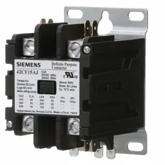 Single-phase, non-reversing definite purpose contactor with 2 poles and 2NO main pole contact form. Coil voltage 190-220/208-240V AC, maximum voltage rating 600V AC, 40 A rating. Surface mount with quick disconnect and screw/box lug terminals. Suitable for switching HVAC compressors, fan motors, and lighting loads.