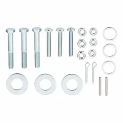 This replacement fastener kit is designed for all two- and four-wheel hand trucks. Made of steel with a silver finish, it measures 1-1/8 in height, 6 in width, and 7 in overall length. Used to secure components during maintenance and repair of hand trucks.