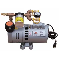 The BAC-10 ambient air pump delivers 9 cfm of breathable air at 15 psi, powered by a 3/4 hp motor. It supports up to two respirators, suitable for supplying clean breathing air in industrial settings such as painting, chemical handling, or confined-space work.