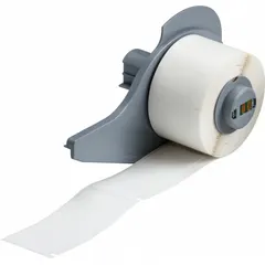 Vinyl wraparound label, black on white, measuring 2 1/2 in x 1 in, designed for wire diameters of 0.61 in. Used with M710 printer series and M7-R6200 ribbon. Precut label roll for wire identification and marking in industrial environments.
