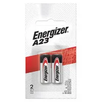 Alkaline battery in 21/23 form factor providing 12V DC output with 50 mAh capacity. Suitable for low-drain devices such as keyless entry remotes, garage door openers, wireless doorbells, and security sensors. Supplied as a 2-pack