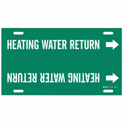 BRADY Pipe Marker: Heating Water Return, Green, White, Fits 10 to 15 in Pipe O.D. - Heating Water Return Snap-On Pipe Markers