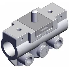 Basic plunger actuator, side-ported body manual air control valve with 3 ports and 1/8 in NPT connections. Used in pneumatic control systems for manual actuation, such as selecting the higher of two input pressures in dual-supply or safety circuits.