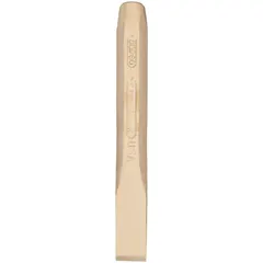 Aluminum bronze cold chisel with plain grip. Blade width 1-1/16 in, overall length 9-1/4 in. Non-sparking construction suitable for cutting, chipping, and shaping metal in environments where sparks may ignite flammable materials.