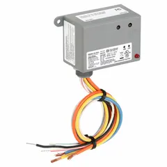 Wireless control relay for remote switching of electrical loads. Operates at 120V AC with 902 MHz wireless communication. Features 0.50 in NPT nipple for conduit connection. Suitable for lighting, HVAC, and motor control applications where wired control is impractical.