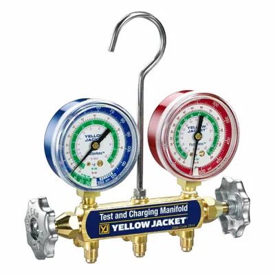 YELLOW JACKET Manifold Gauge: 2 Valves, 0 Hoses, Series 41, 2 1/2 in Gauge - Analog Manifolds