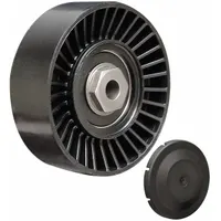 Polymer flat idler pulley with flangeless design for light-duty serpentine belt systems. Guides and tensions the belt to reduce vibration and ensure smooth accessory drive operation