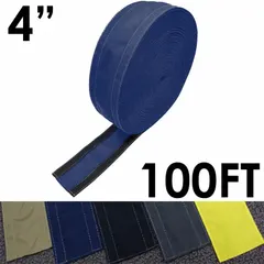 This fabric cable floor cover is 4 inches wide and 100 feet long, made of blue nylon with a hook-and-loop closure. It creates a low-profile pathway for cables across floors, reducing trip hazards and protecting cables in industrial environments.