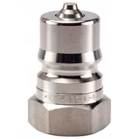 The PARKER SH2-63Y is an ISO B Series hydraulic quick-connect coupling body with a 1/4" coupling size and 1/4"-18 Female NPSM thread. Constructed from 303 stainless steel with a fluorocarbon seal, it is designed for fluid handling in hydraulic systems requiring corrosion resistance and leak-free connections