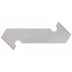 Steel replacement blades with straight edge and hook tip for scoring and cutting materials such as drywall, tile backer board, and plastic sheets. Blade width 1/2 in, thickness 0.024 in. Pack of 3.