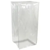 This clear PVC pan rack cover measures 28 inches deep and 65 inches high. It is designed to fit over standard pan racks, providing protection from dust and debris during storage or transport. The cover is not insulated and is not NSF certified