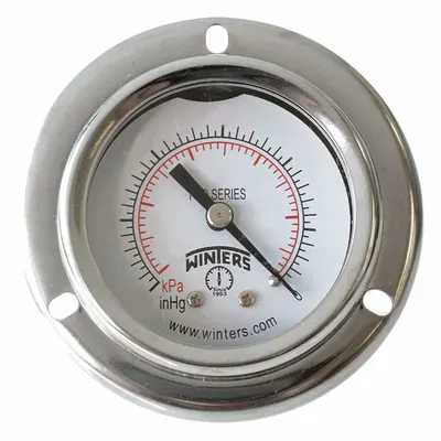 WINTERS Panel-Mount Pressure Gauge: Front Flange, 0 psi to 60 psi, 2 in Dial, 1/8 in NPT Male - Front-Flange Panel-Mount with Brass/Bronze Wetted Parts