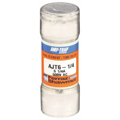 MERSEN Fuse: AJT Series, Class J, Cylindrical Body, Time-Delay, 6.25 A, 600 V AC - Time-Delay Cylindrical Fuses