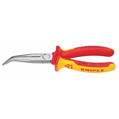 KNIPEX Bent Long Nose Plier: Insulated, 1 in Max Jaw Opening, 8 in Overall Lg - Bent Chain-Nose Insulated Pliers